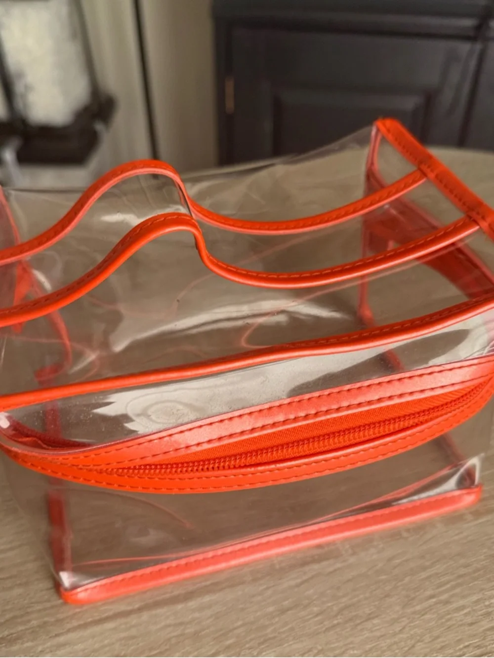 Clear Orange-Trim Cosmetic Organizer Bag